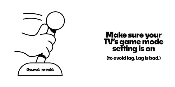 Quick Start Guide graphic advising to turn on TV game mode to prevent lag for Nex Playground games.