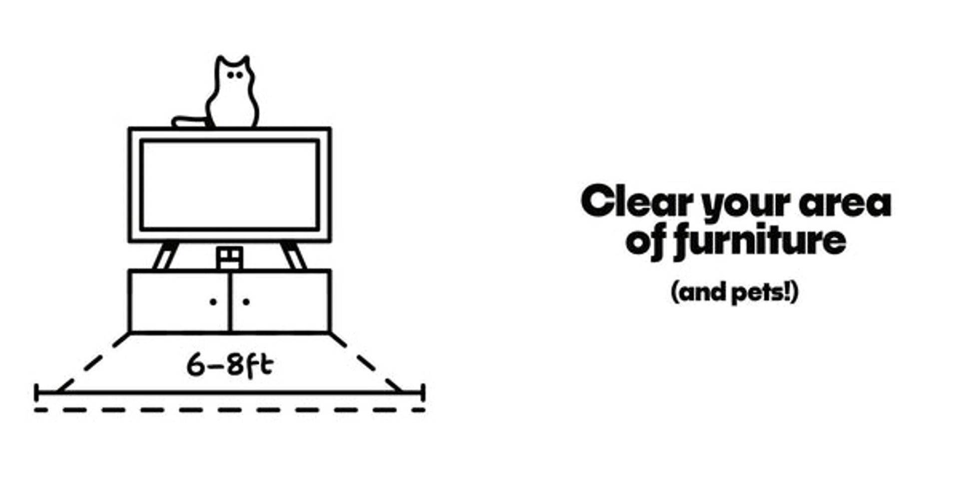 Graphic advising users to clear furniture and pets from the Nex Playground camera view.