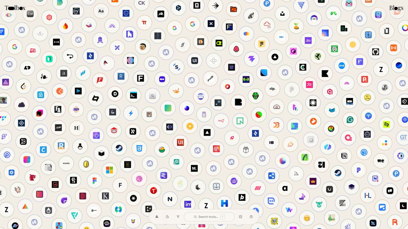 The bubbles view: every tool as a bubble you can push around.