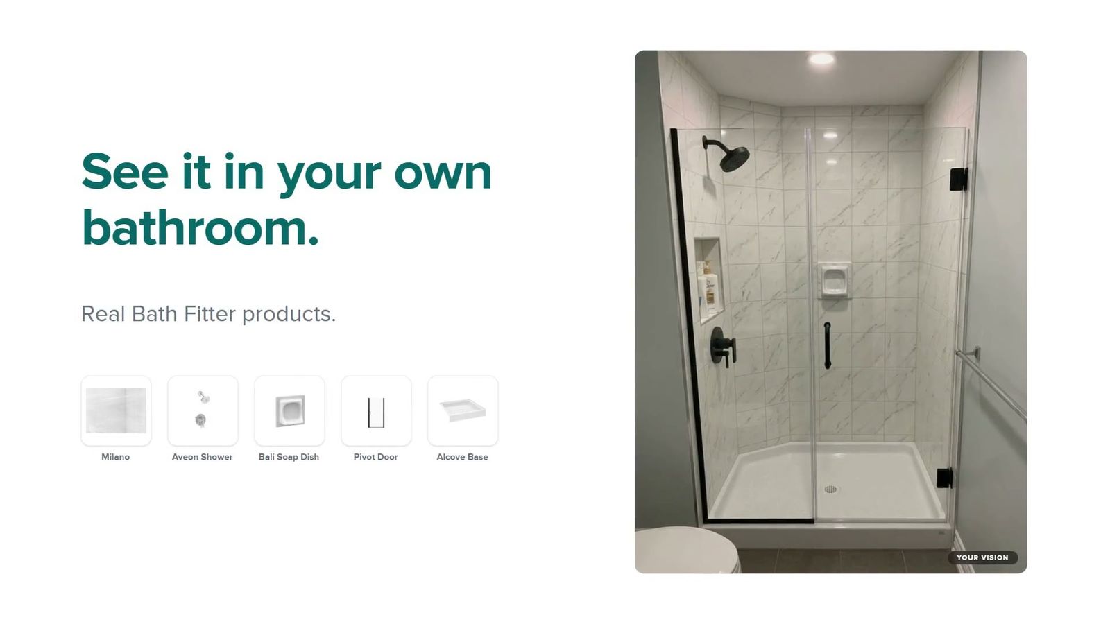 A customer’s own shower, rendered with the products they chose.