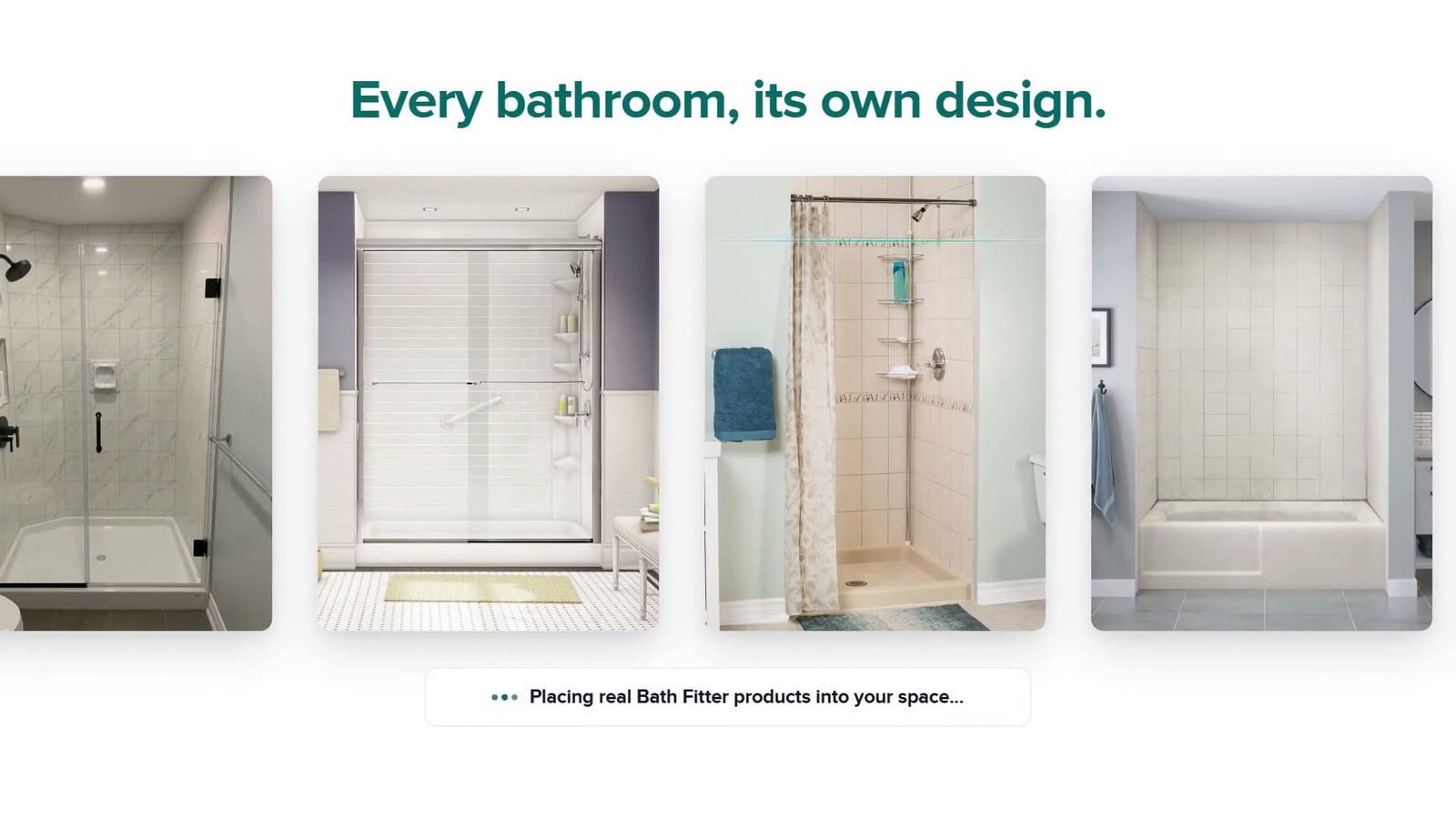 While the render runs, the studio shows real Bath Fitter bathrooms.