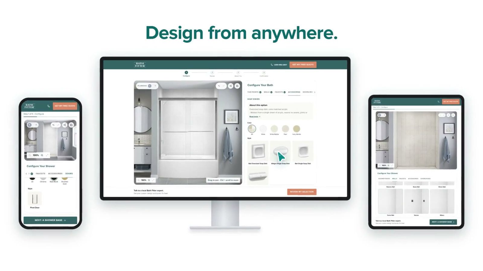 The same studio on desktop, tablet and phone.