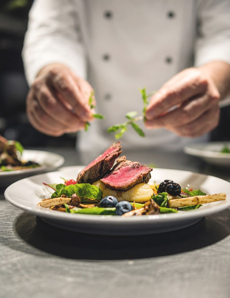 Chef plating a private dinner course