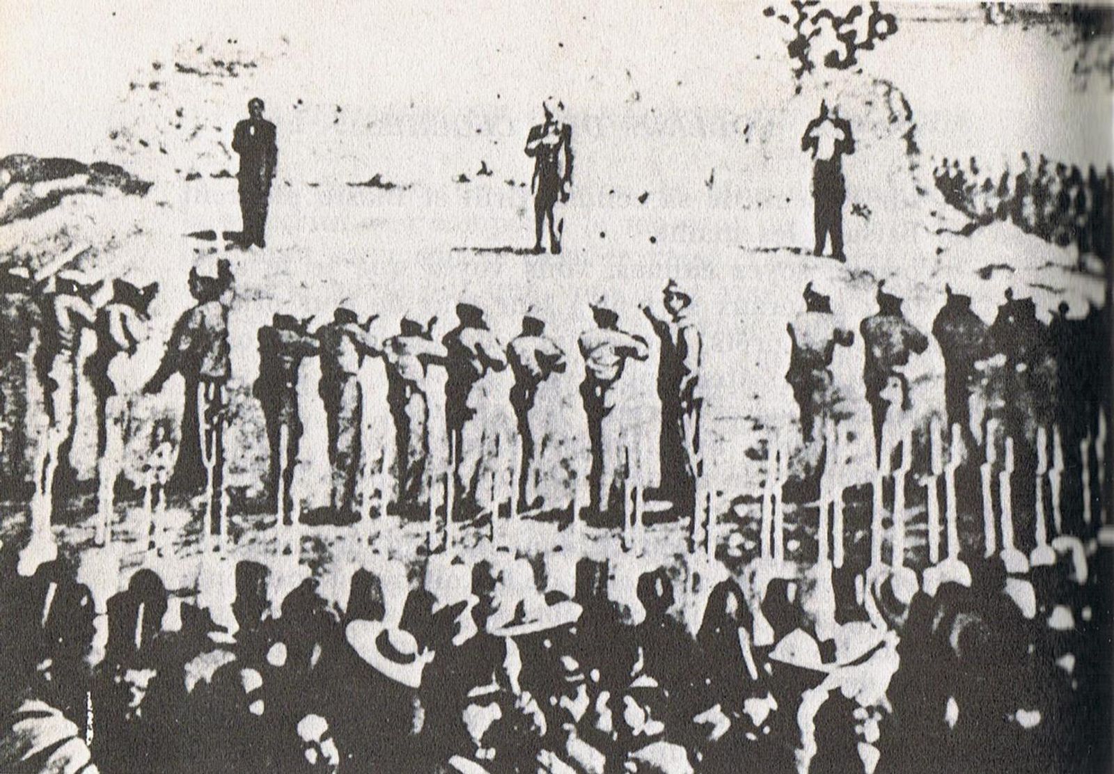 مشهد واقعي لحادثة الإعدام - Photography of Execution of Maximilian I of Mexico, Miramón and Mejía - 1867