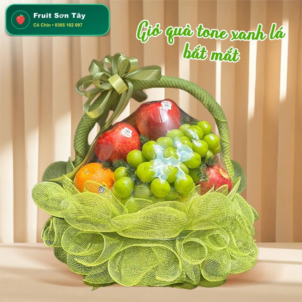 Giỏ Hoa Quả Tone Xanh Lá May Mắn Cát Tường