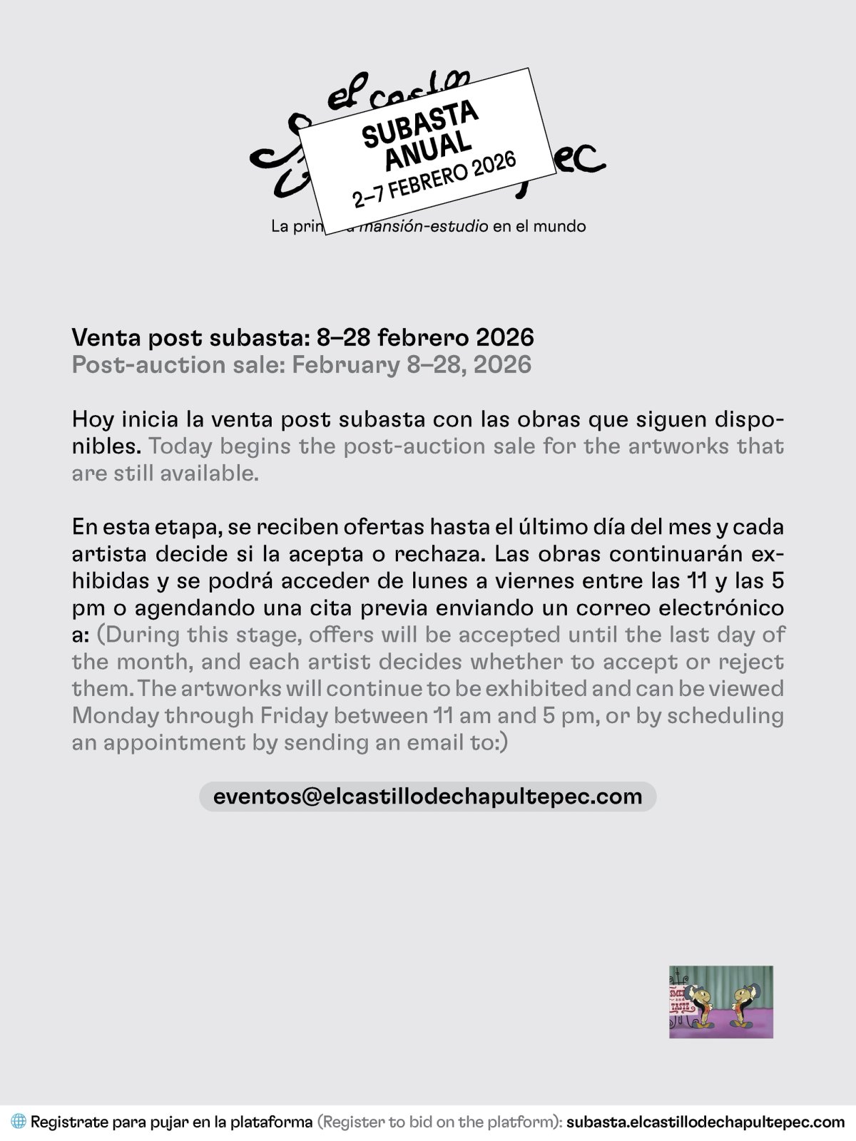 Venta post subasta de La subasta anual de El Castillo de Chapultepec 2026