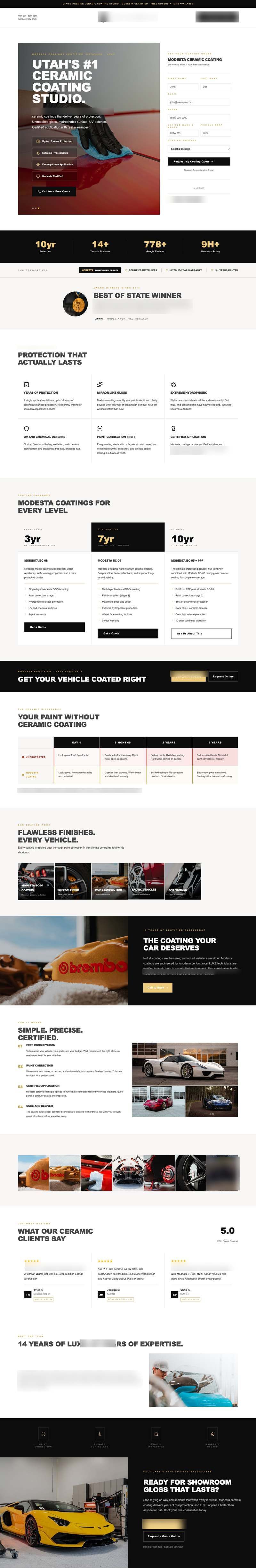Ceramic coating landing page, Salt Lake City, Utah