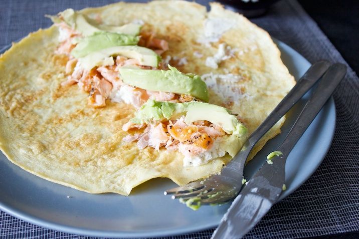 Æggewrap med flødeost, laks og avocado