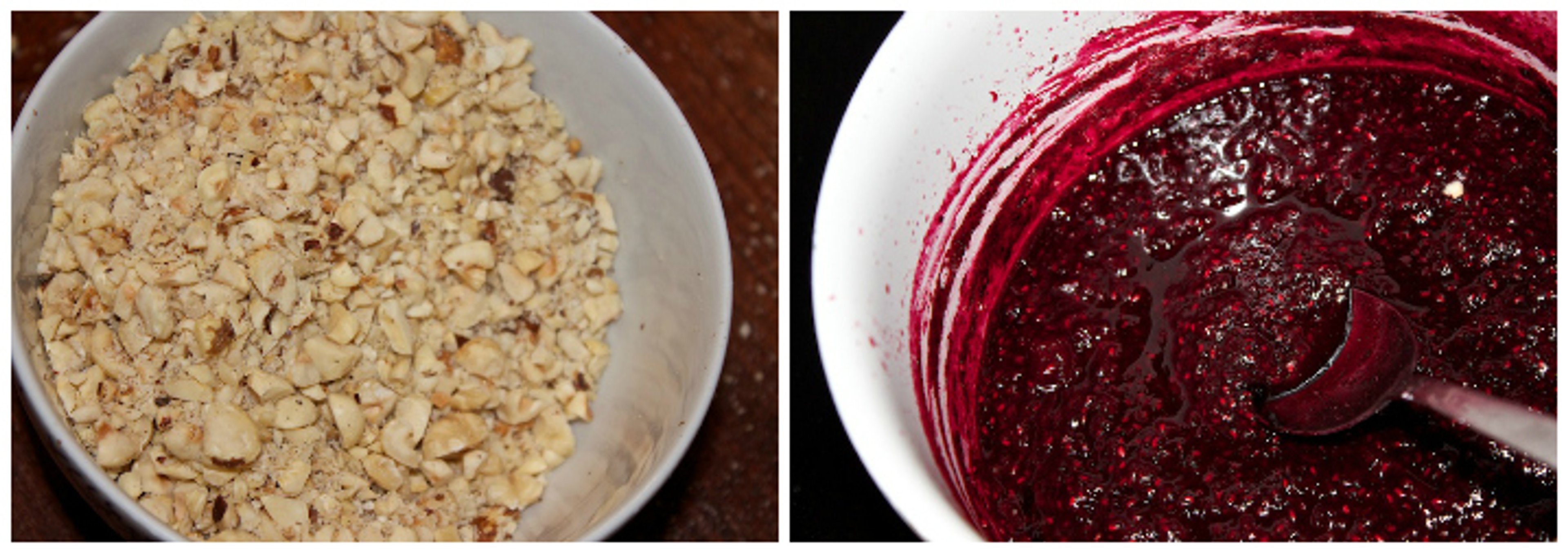 Gateau Marcel med hindbærsirup og hasselnøddeknas