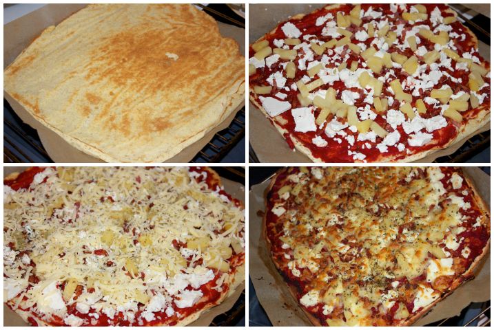 Pizza med bacon, feta og ananas