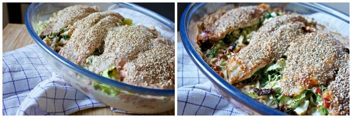 Bagt fisk med savoykål og krydret flødesovs