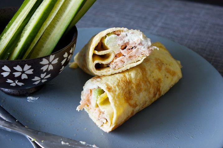 Æggewrap med flødeost, laks og avocado