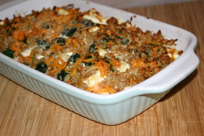 Pastagratin med spinat og gulerod