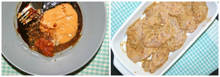 Peanutmarineret kylling og lynstegt sursød spidskål og gulerødder med ananas