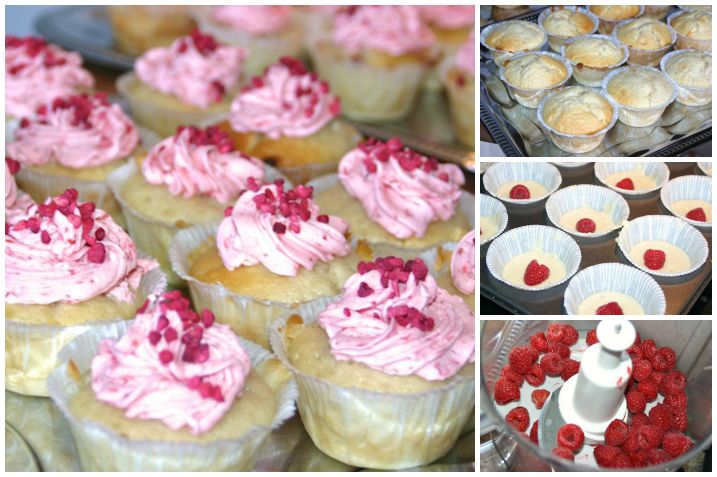 Cupcakes med hvid chokolade og hindbær