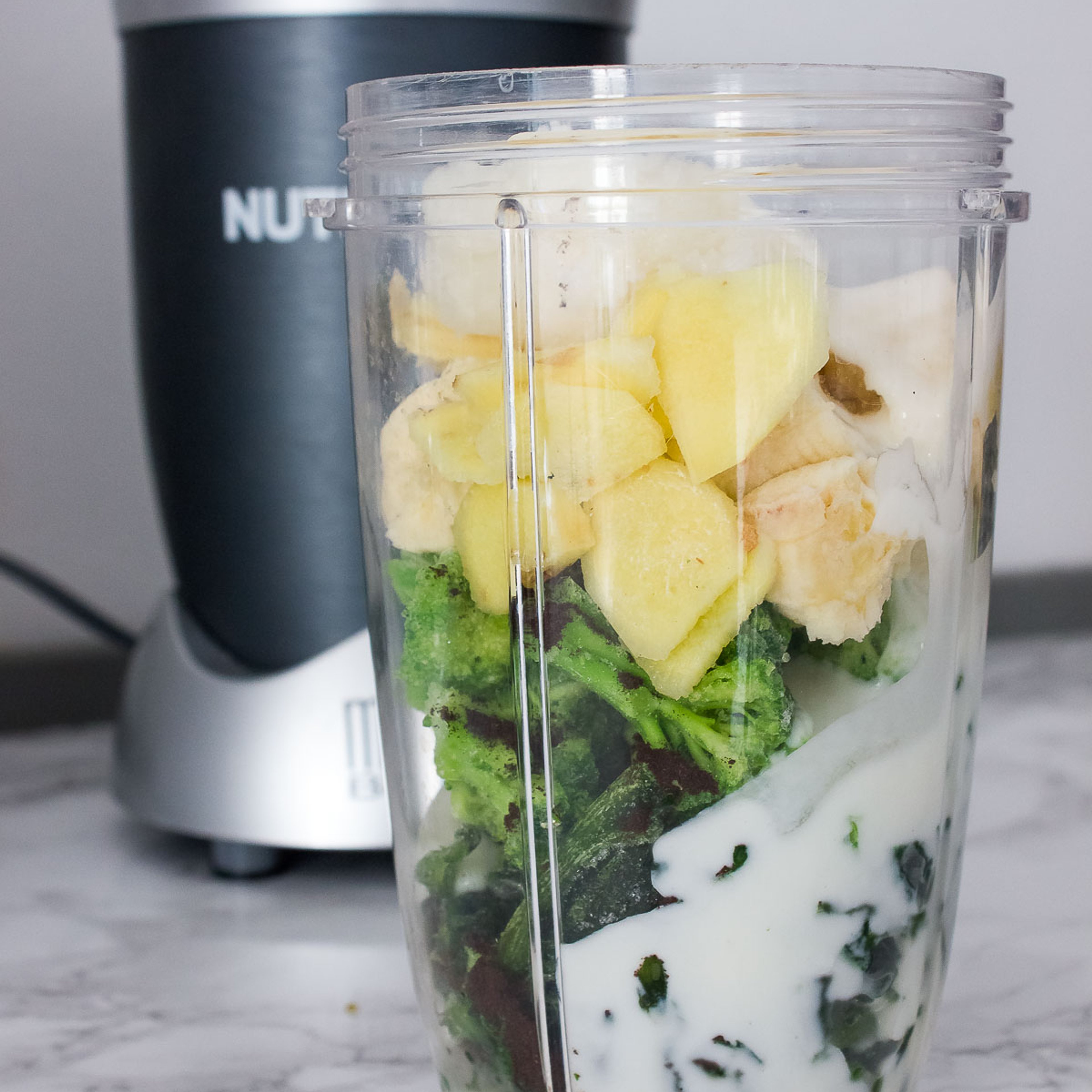 Min yndlings-greenie (lige nu): med banan, spinat, broccoli, ingefær og vanilje