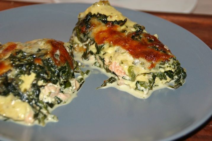 Lakse- og spinatlasagne med LCHF-pastaplader