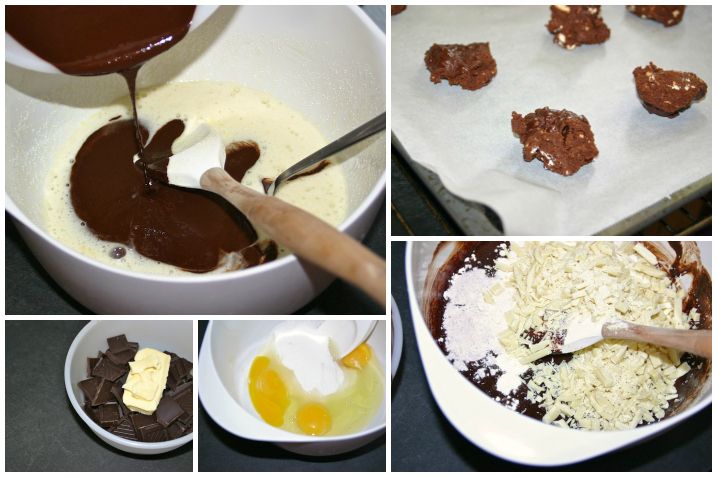 Browniecookies med to slags chokolade