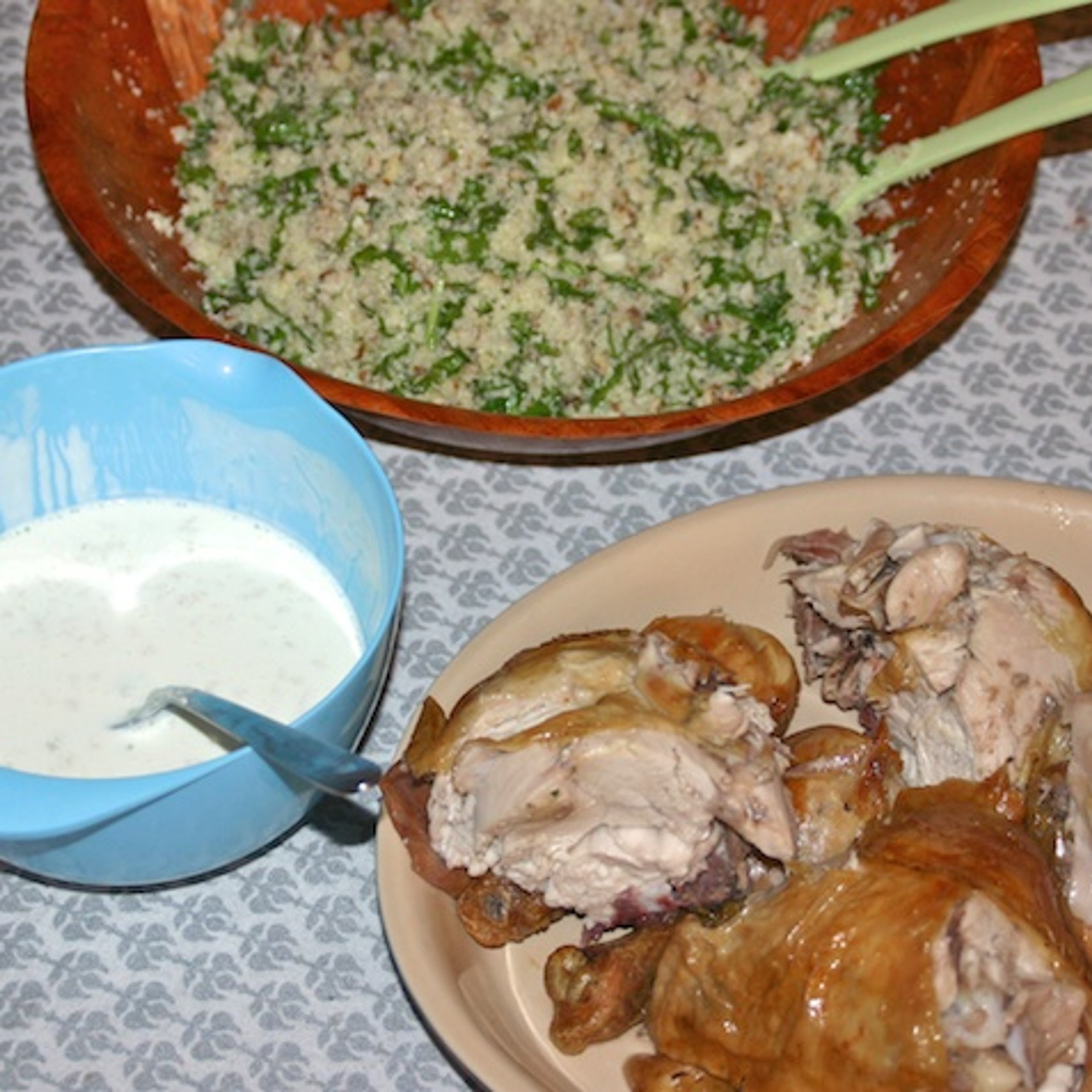 Citron- og rosmarinkylling + Blomkålscoucous med mandler og parmesan