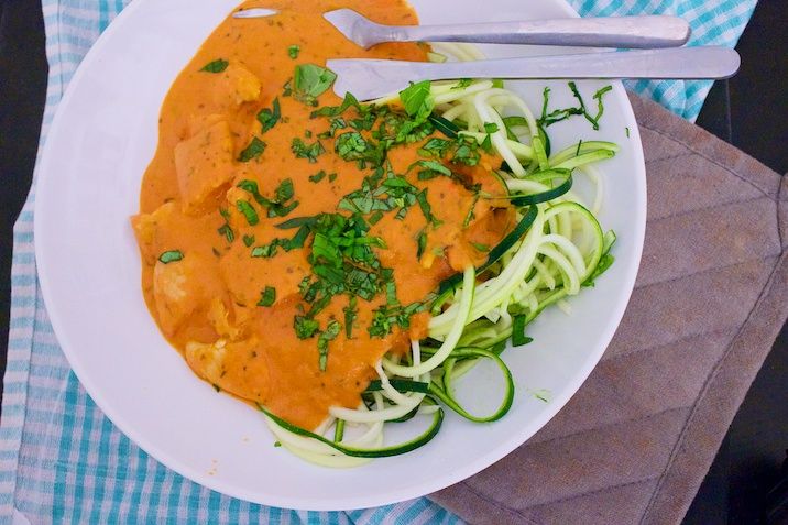 Kylling i tomatsauce med mascarpone og squashpasta