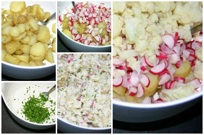 Kartoffelsalat med blomkål og radiser
