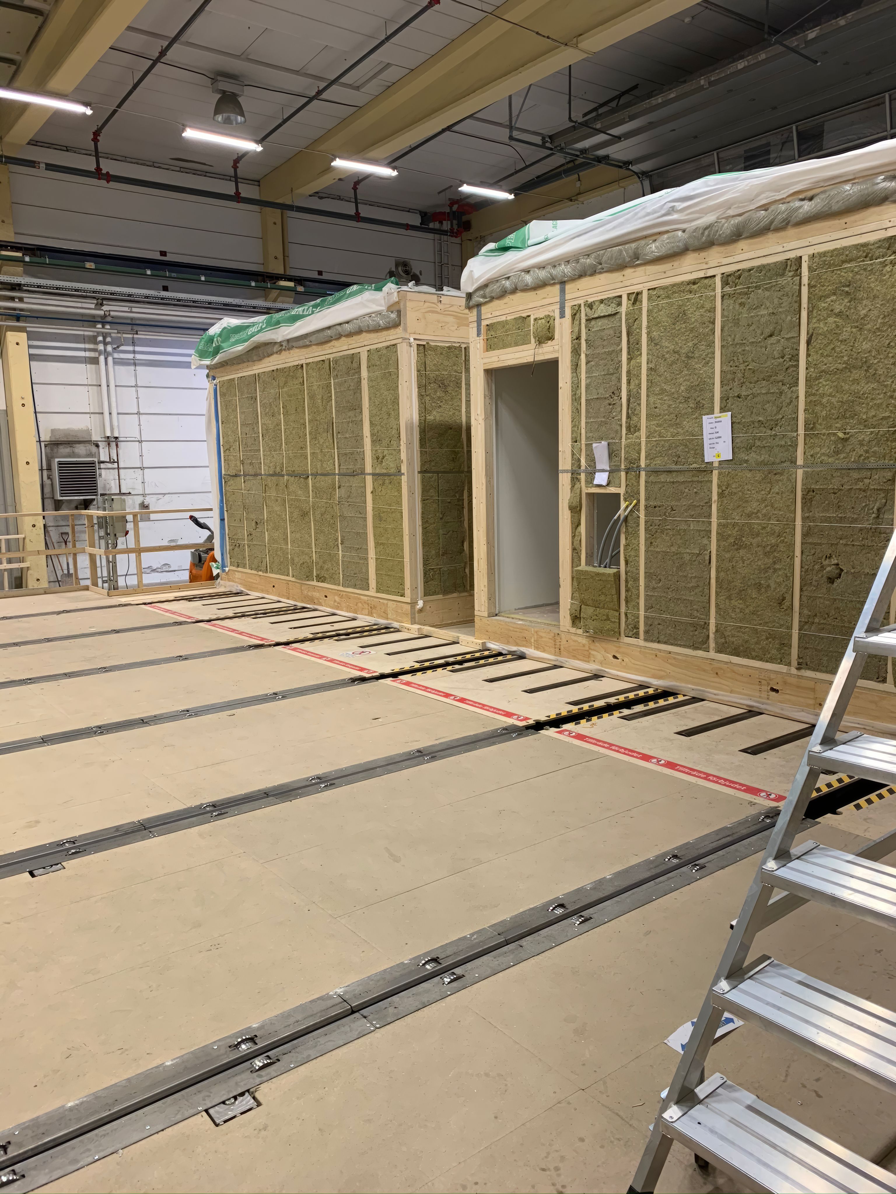 House modules on the Beam System Auto line at the BoKlok factory in Gullringen