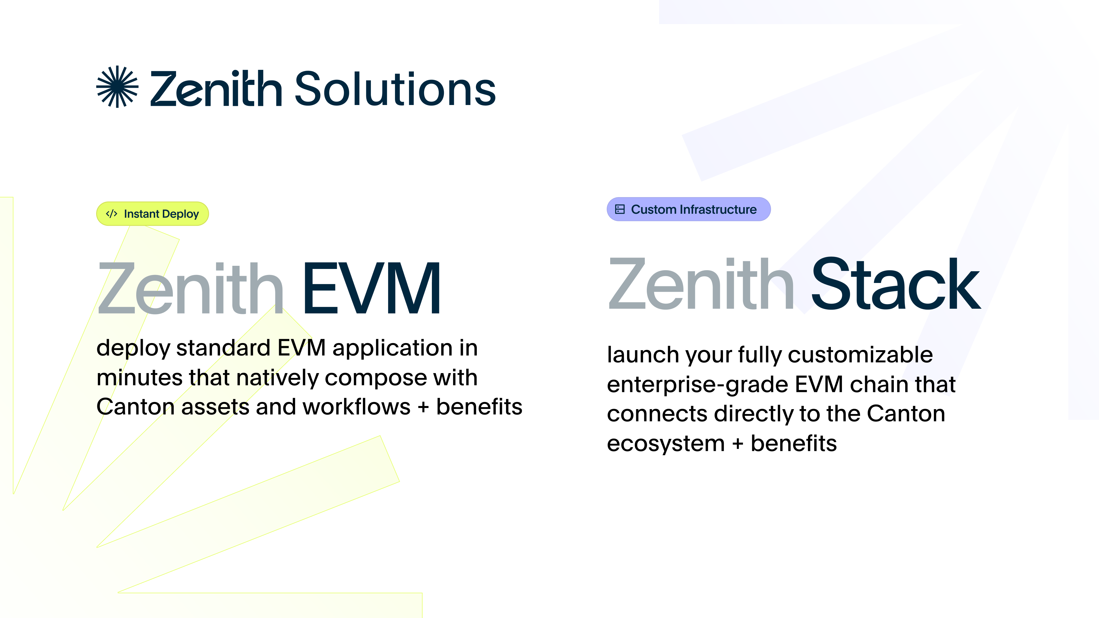 Two ways to build with Zenith high-performance, Ethereum-compatible execution environments: Zenith EVM and Zenith Stack