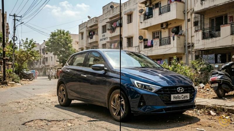 Half-clean / half-dusty car comparison