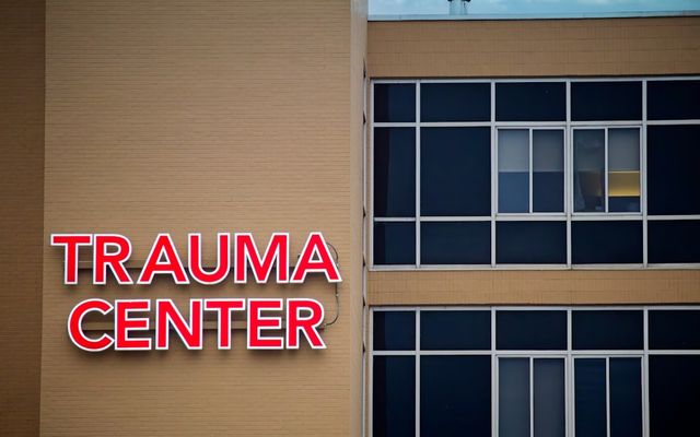 Trauma center sign on a building
