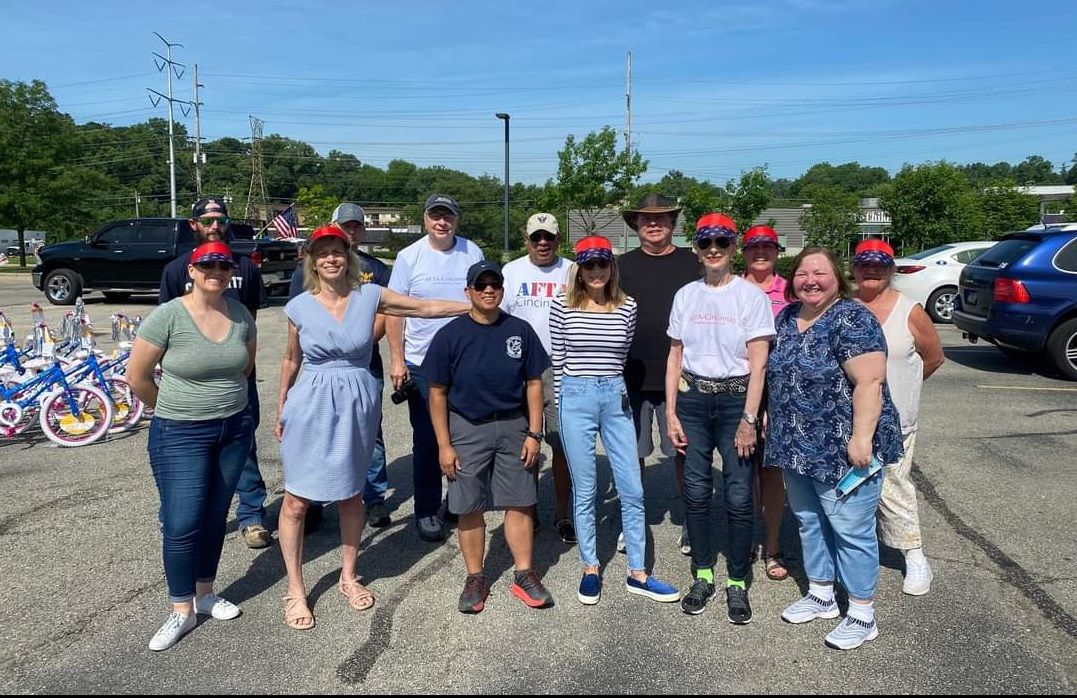 Volunteers at the Armed Forces Ticket Association bike giveaway for military families