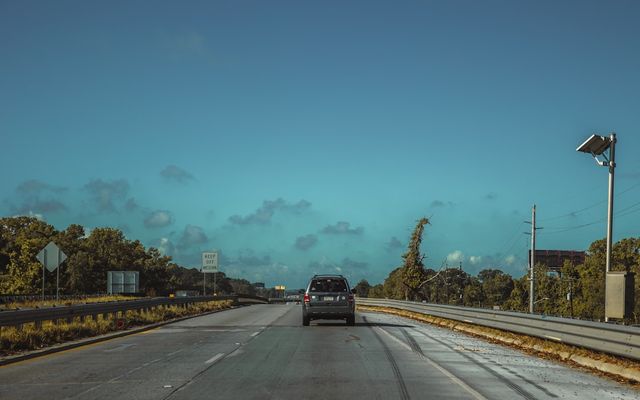 a car driving down a road