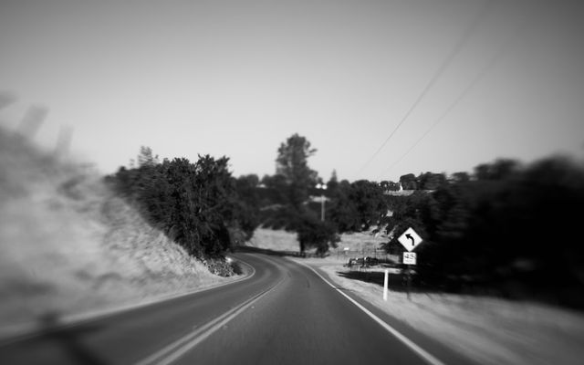 Curving road through a rural landscape
