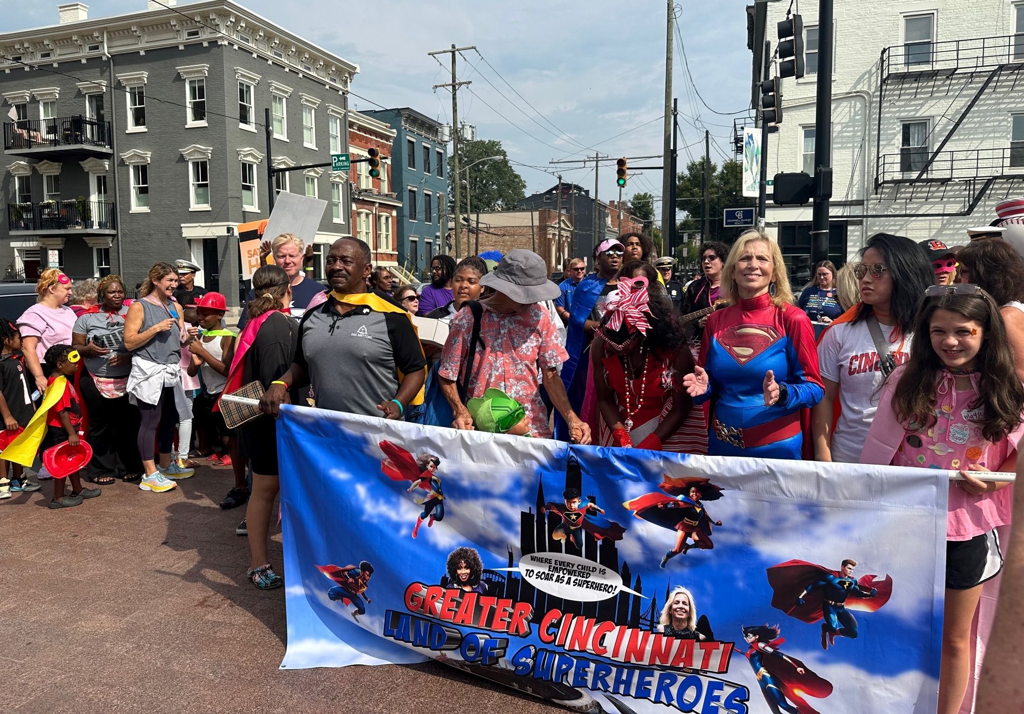 Superhero parade at the 2023 Back-To-School event in Washington Park, Cincinnati