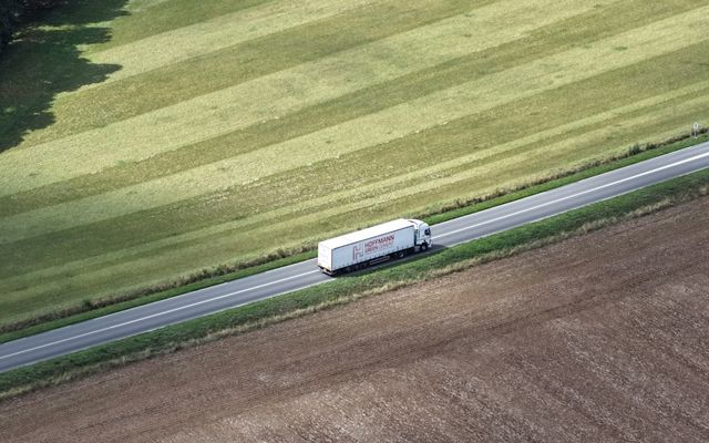 Semi truck driving on a highway
