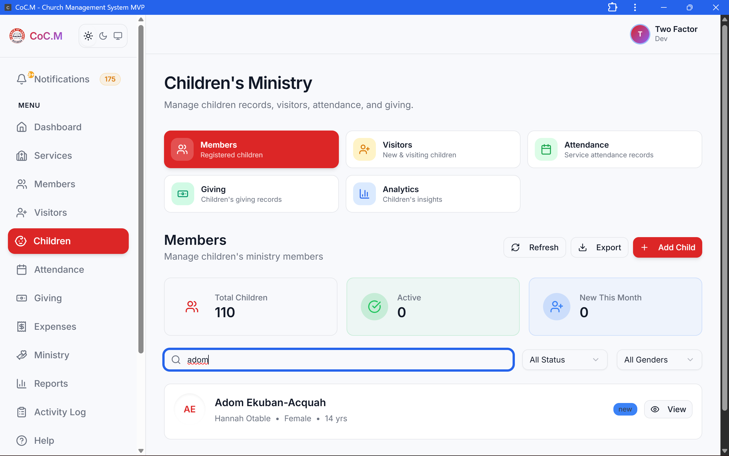 Dedicted Children's tab