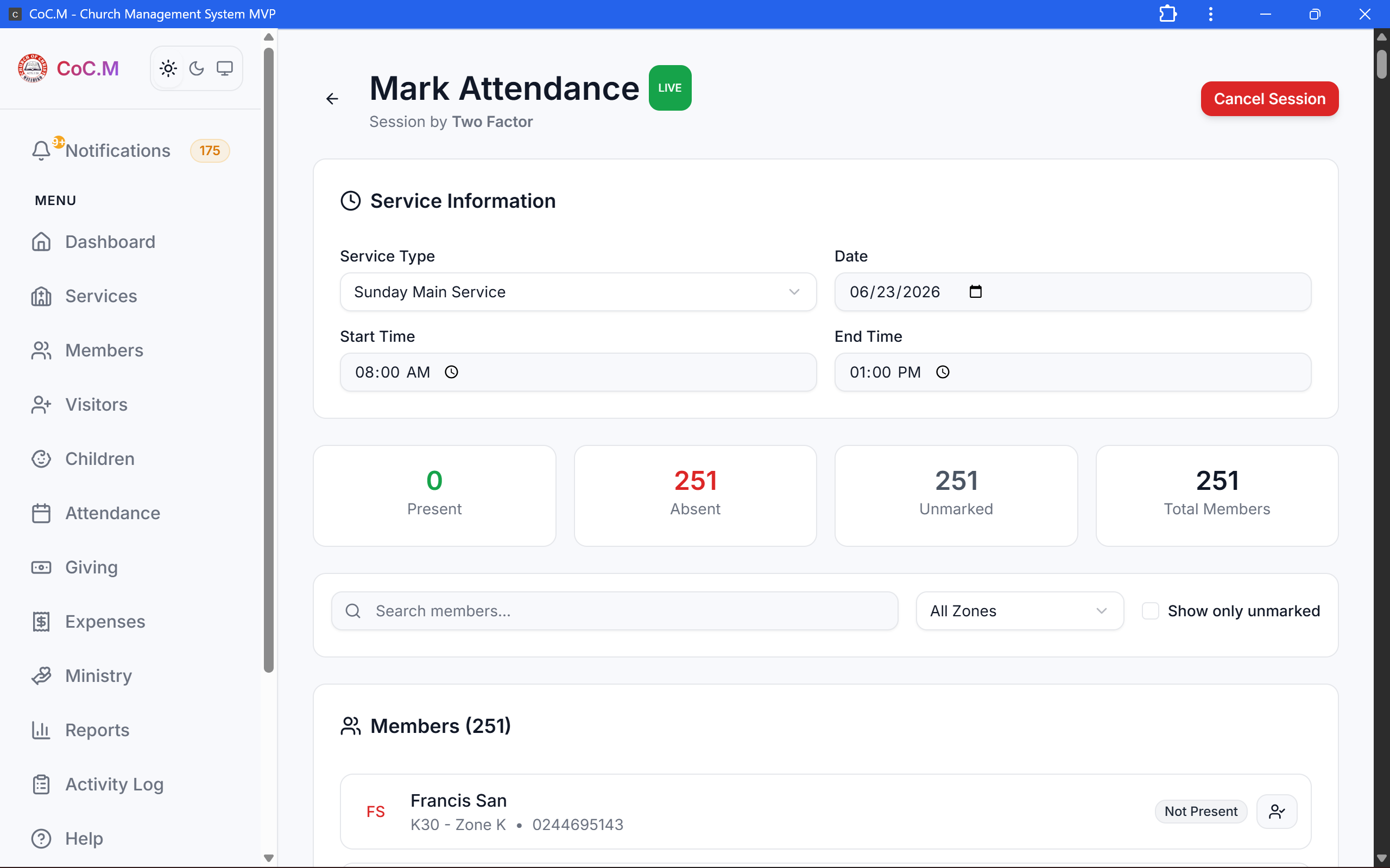 Attendance tab