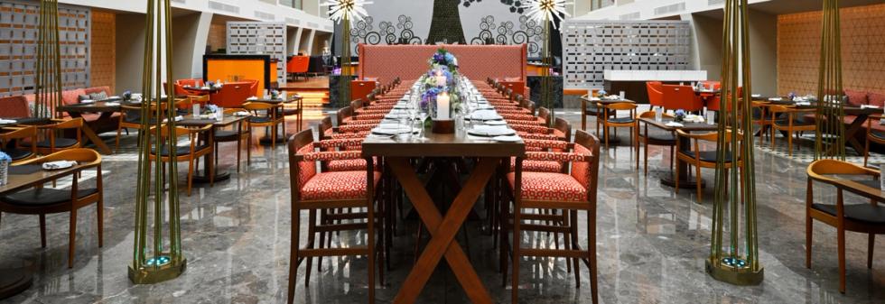 Fine dining restaurant with elegant table settings