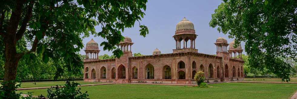 Front view of a historic Mughal monument in Agra.