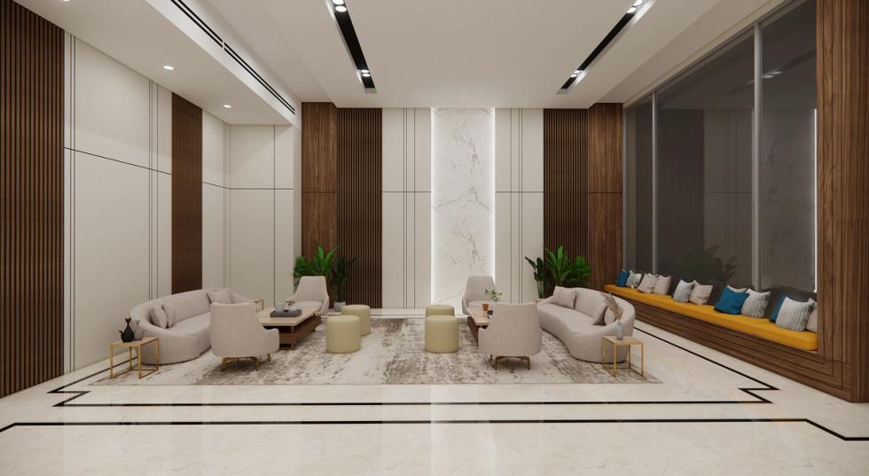 Contemporary hotel lobby in Siwan, Bihar with elegant seating and interior design.