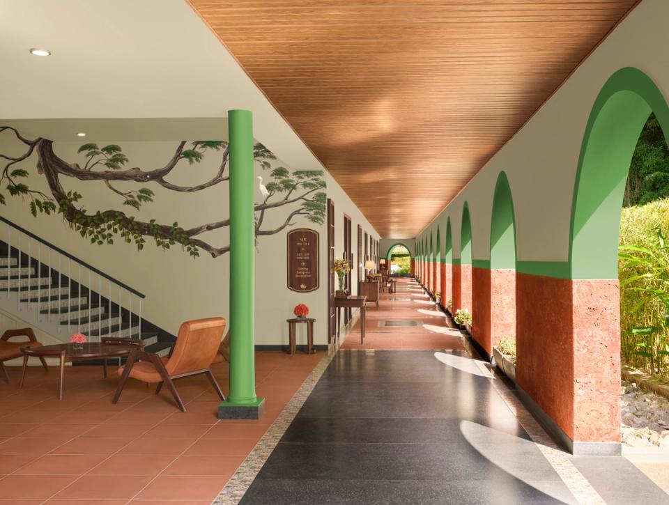 Elegant hotel corridor at Gateway Coorg