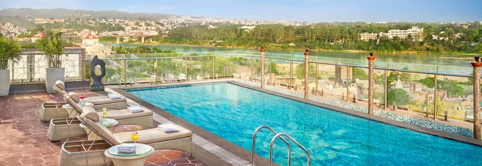 Luxury Rooftop Hotel Pool Area at Vivanta Jammu