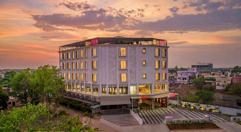 Sunset view of Ginger Gadchiroli hotel on Mul Road.