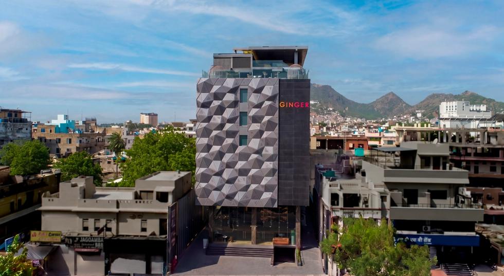 Exterior view of Ginger Ajmer, Hathi Bhata hotel with it's surroundings in Ajmer, Rajasthan.