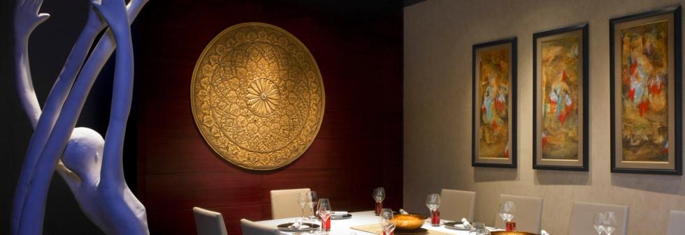 Luxurious restaurant space with modern décor and warm ambience