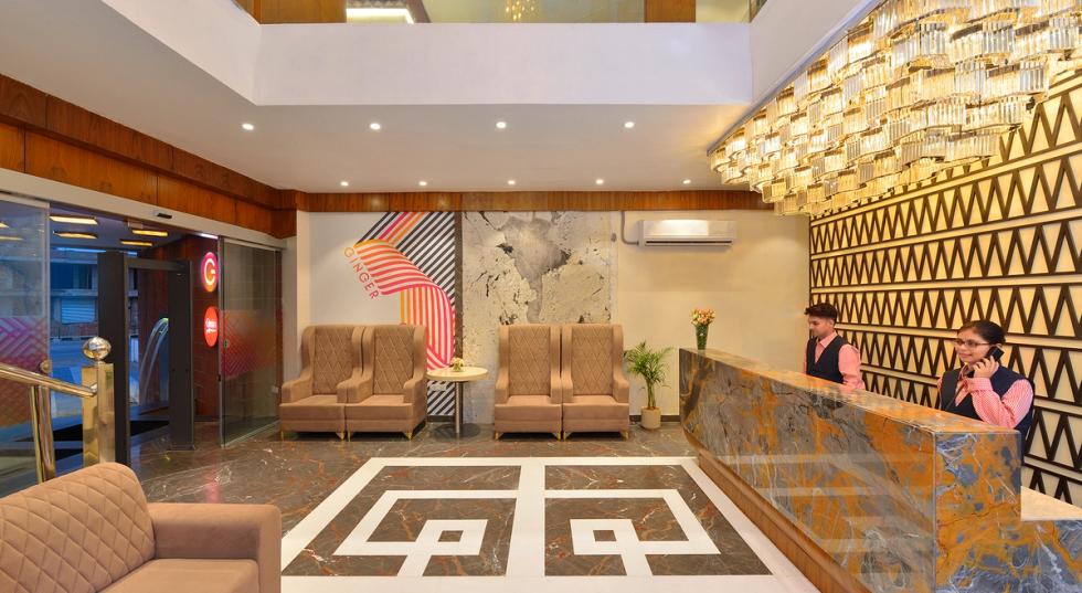 Front desk and lobby interior at Ginger Gadchiroli Mul Road.