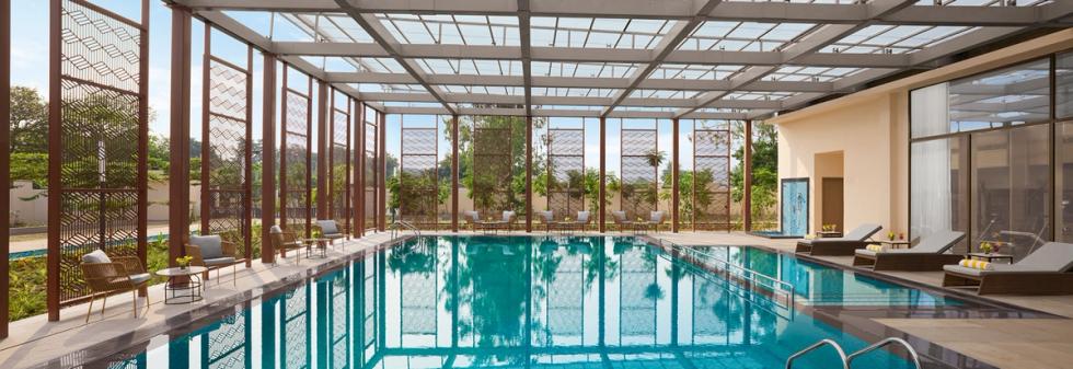 Luxury Rooftop Hotel Pool Area at Vivanta Ekta Nagar 