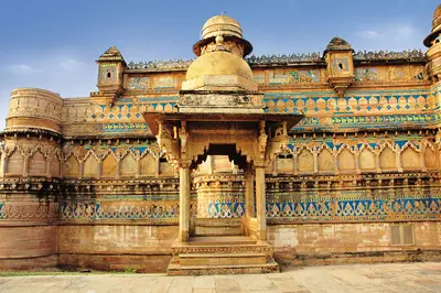 The Taj Usha Kiran Palace - An ornate building with a blue sky in the background.