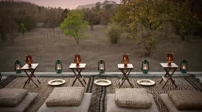 Luxury Dining View of Chaupal Dining at Mahua Kothi, Bandhavgarh