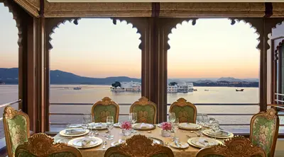 Ambiance overlooking the serene lake at Sunset Terrace - Taj Fateh Prakash Palace, Udaipur