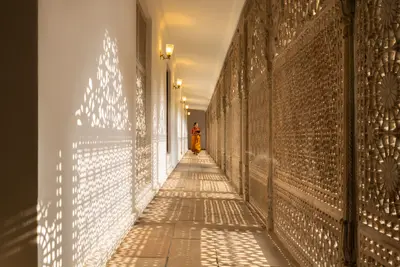 Wooden Carved Hallway of Taj Usha Kiran Palace